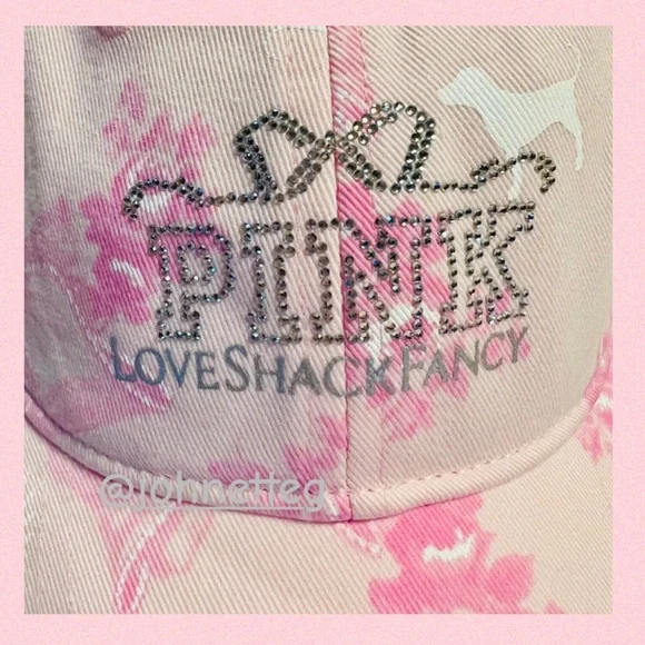 🎀PINK x LoveShackFancy Baseball Hat Beaux Icons Pink Floral Bling Diamante Logo
